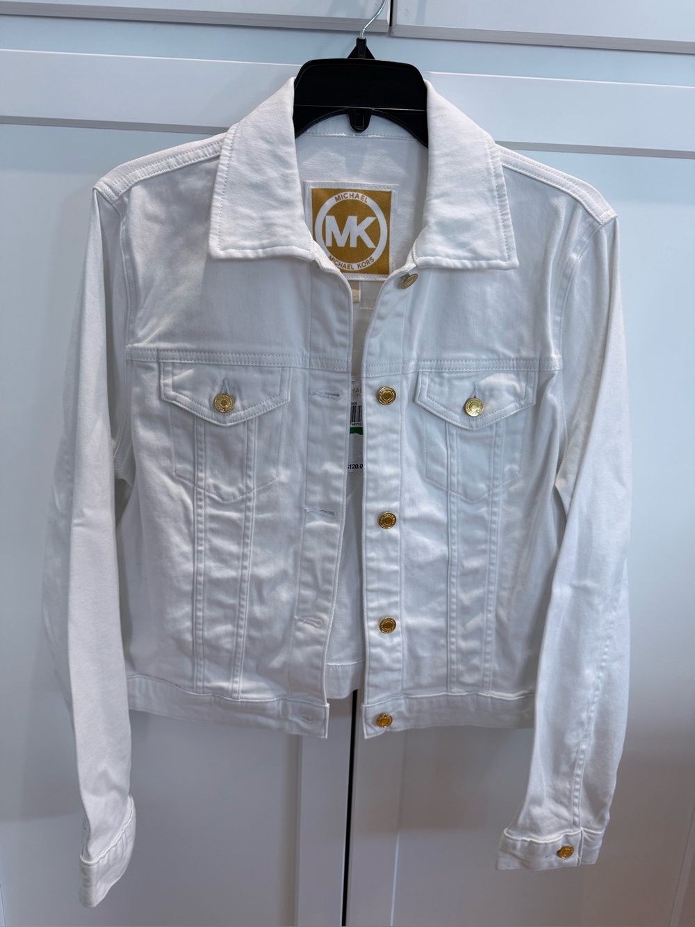 Michael Kors White Denim Trucker Jacket with Gold Buttons